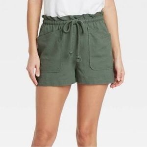 Universal Thread Linen Blend Paperbag Cargo Drawstring Shorts (Olive)